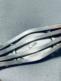 Striking Signed Native American Navajo Royston Turquoise Sterling Silver Leaves Bracelet-Nativo Arts