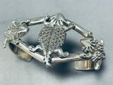 Detailed Native American Navajo Sterling Silver Toad Bracelet-Nativo Arts