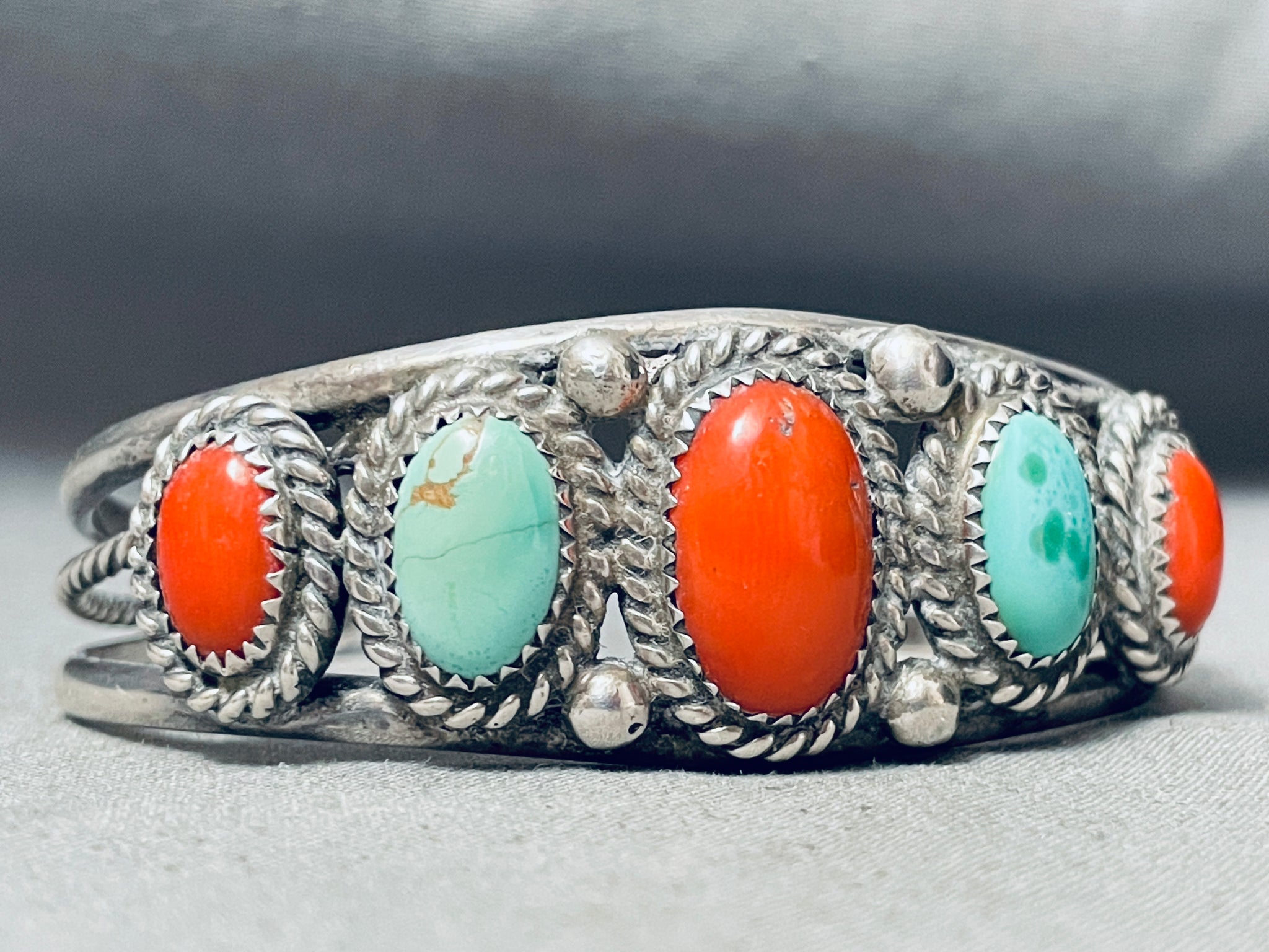 Quality Vintage Native American Navajo Turquoise Domed Coral