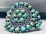 Very Rare Big Vintage Native American Navajo Green Turquoise Sterling Silver Bracelet-Nativo Arts