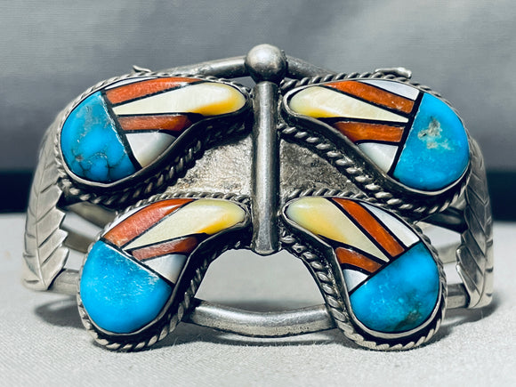 The Best Vintage Native American Navajo Turquoise Inlay Sterling Silver Butterfly Bracelet-Nativo Arts