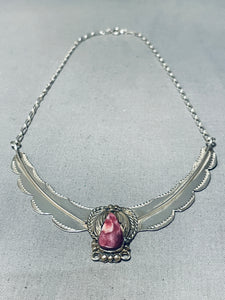 Famous Native American Navajo Family Vintage Native American Navajo Purple Shell Sterling Silver Necklace-Nativo Arts