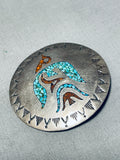 Incredible Vintage Native American Navajo Turquoise Sterling Silver 'Peace' Pin-Nativo Arts