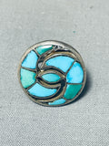 One Of The Best Vintage Native American Zuni Turquoise Swirl Inlay Sterling Silver Ring-Nativo Arts