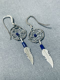 Peaceful Native American Navajo Lapis Sterling Silver Dreamcatcher Earrings-Nativo Arts