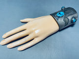Tommy Piaso Wide Vintage Native American Navajo Turquoise Sterling Silver Bracelet Cuff-Nativo Arts