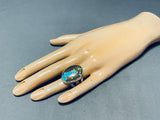 One Of The Best Native American Navajo #8 Turquoise Sterling Silver Intricate Ring-Nativo Arts