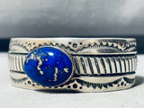 Heavy Lapis Moon Vintage Native American Navajo Sterling Silver Bracelet Cuff-Nativo Arts