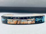 7 Inch Wrist Native American Navajo Gil Smith Pueblo Turquoise Inlay Sterling Silver Bracelet-Nativo Arts