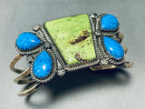 So Unique Vintage Native American Navajo Turquoise Gaspeite Sterling Silver Bracelet-Nativo Arts