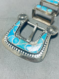 Very Old Vintage Native American Navajo Turquoise Inlay Sterling Silver Ranger Buckle Set-Nativo Arts