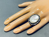 Opulent Vintage Native American Navajo Mother Of Pearl Sterling Silver Ring-Nativo Arts