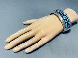 7 Inch Wrist Vintage Zuni Turquoise Inlay Sterling Silver Bracelet-Nativo Arts