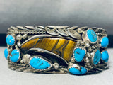 Tigers Eye Cla!! Vintage Native American Navajo Turquoise Sterling Silver Bracelet-Nativo Arts