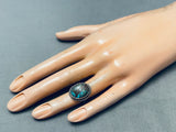 Rare Bisbee Turquoise Vintage Native American Navajo Sterling Silver Ring Old Sz 5 Adjustable-Nativo Arts