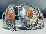 One Of The Most Unique Native American Navajo Coral Sterling Silver Concho Bracelet-Nativo Arts