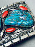 Chunky Heavy 125 Grams Vintage Native American Navajo Turquoise Sterling Silver Buckle-Nativo Arts