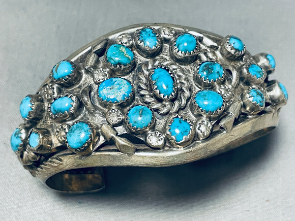 Signed Thicker Vintage Native American Navajo Turquoise Sterling Silver Bracelet Old-Nativo Arts