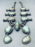 262 Grams Vintage Native American Navajo Turquoise Sterling Silver Squash Blossom Necklace-Nativo Arts