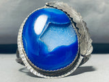 Very Unique Vintage Native American Navajo Blue Druzy Sterling Silver Bracelet Cuff-Nativo Arts