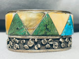 7 Inch Wrist Vintage Native American Zuni Turquoise Inlay Sterling Silver Wide Cuff Bracelet-Nativo Arts