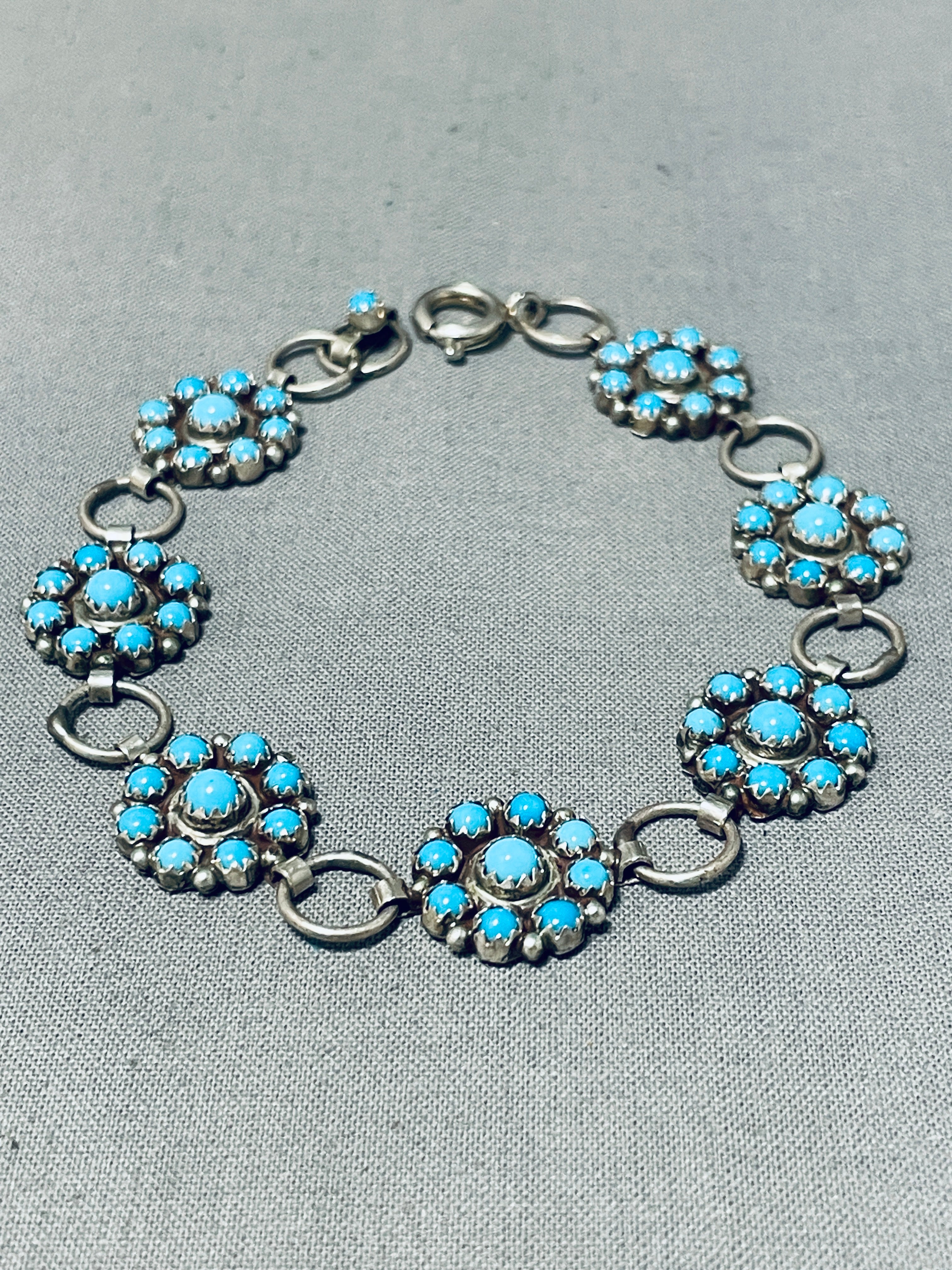 Sterling silver and turquoise hotsell flower link bracelet