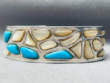 Amazing 6 Inch Wrist Vintage Native American Navajo Turquoise Sterling Silver Inlay Bracelet