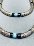 Heavy 175 Grams! Vintage Native American Navajo Sterling Silver Turquoise Disc Necklace Old-Nativo Arts