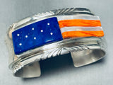 6.5 Inch Wrist American Flag Inlay Lapis Sterling Silve Rbracelet-Nativo Arts