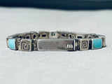 Superb Vintage Native American Navajo Blue Gem Squares Sterling Silver Link Bracelet-Nativo Arts