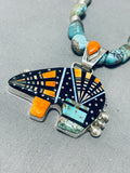 Inlay Bear Native American Navajo Turquoise Sterling Silver Bear Necklace-Nativo Arts