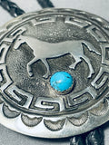 Phenomenal Native American Navajo Spiderweb Turquoise Sterling Silver Horse Bolo-Nativo Arts