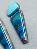 Fab Native American Navajo Chalcopyrite Turquoise Sterling Silver Earrings-Nativo Arts