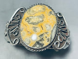 Native American Heavy Yellow Jasper Vintage Sterling Silver Bracelet-Nativo Arts