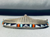 6 Inch Wrist Vintage Native American Zuni Turquoise Inlay Sterling Silver Clasp Bracelet-Nativo Arts