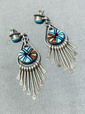One Of The Finest Vintage Zuni Turquoise Inlay Sterling Silver Earrings-Nativo Arts