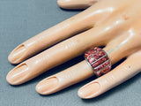 One Of The Best Vintage Native American Navajo Spiny Oyster Inlay Sterling Silver Ring-Nativo Arts