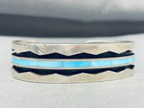Stunning Vintage Native American Zuni Larry Loretto Blue Gem Turquoise Sterling Silver Bracelet-Nativo Arts