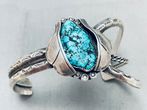 One Of The Most Unique Vintage Native American Navajo Spider Turquoise Sterling Silver Bracelet-Nativo Arts