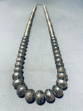 Longer 30 Inch Vintage Native American Navajo Sterling Silver Bead Necklace Old-Nativo Arts