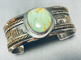 Heavy 89 Gram Native American Navajo Green Turquoise Sterling Silver Gold Bracelet-Nativo Arts
