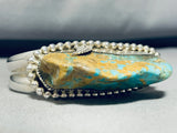 Protruding Turquoise!! Vintage Native American Navajo Sterling Silver Bracelet Old-Nativo Arts