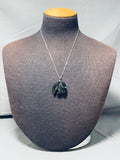 Unforgettable Vintage Native American Zuni Jet Bear Fetish Sterling Silver Neckace-Nativo Arts