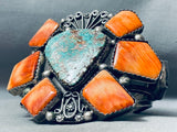 144 G, Huge Vintage Native American Navajo Turquoise Shell Sterling Silver Bracelet