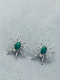 Intricate Vintage Native American Navajo Spider Malachite Sterling Silver Earrings-Nativo Arts