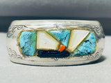 6.5 Inch Wrist Vintage Native American Navajo Turquoise Inlay Sterling Silver Bracelet Cuff-Nativo Arts
