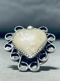 Jawdrop Fab Vintage Native American Navajo Mother Of Pearl Sterling Silver Heart Ring-Nativo Arts