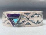 Cloud Stamp Work Vintage Native American Navajo Inlay Sterling Silver Bracelet-Nativo Arts