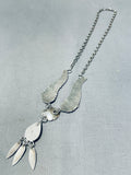 Gorgeous Vintage Native American Navajo Blue Abalone Sterling Silver Necklace-Nativo Arts