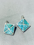 One Of Best Vintage Native American Zuni Spiderweb Turquois Einlay Sterling Silver Cufflinks-Nativo Arts